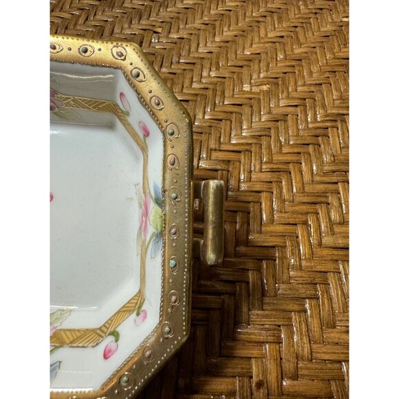 Antique Imperial Nippon Porcelain Handled Tray With Floral Design & Gilded Trim - Picture 3 of 9